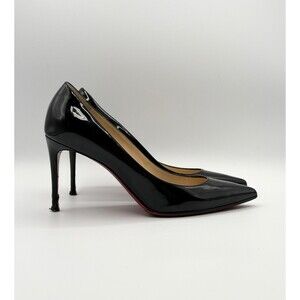 Christian Louboutin Kate 85 Black Patent Leather Stiletto Pointed Heels EU 37.5
